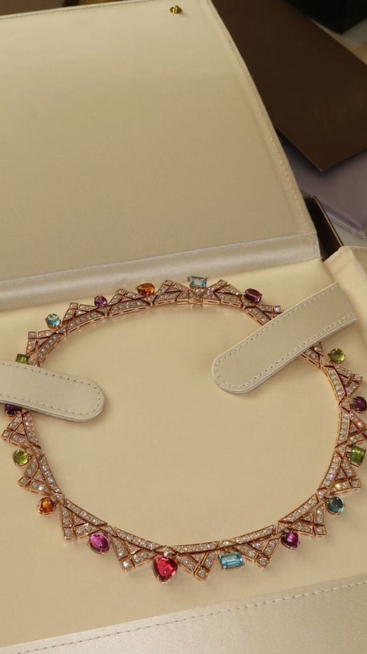 Rose Gold Necklace With Amethysts, Peridots